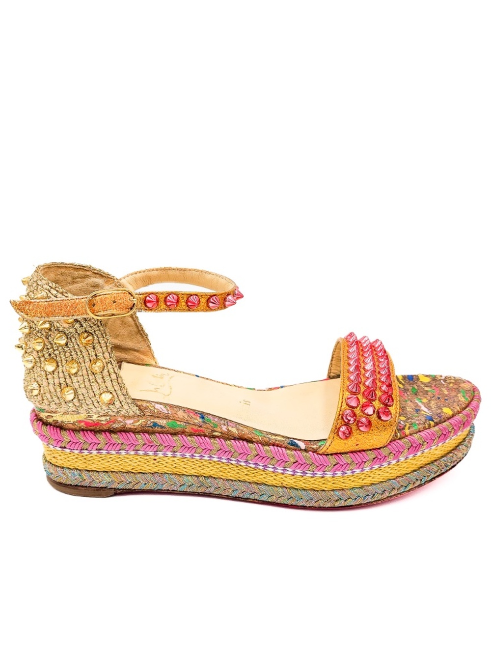 Christian Louboutin Cork Leather Studded Platform Espadrille Sandals EU 36